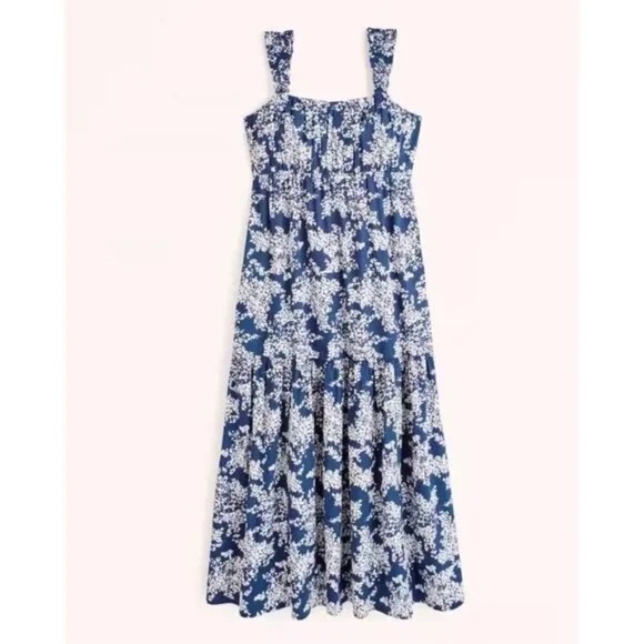 Abercrombie & Fitch Bow Back Poplin Floral Maxi Dress Navy White  LP - Picture 1 of 8